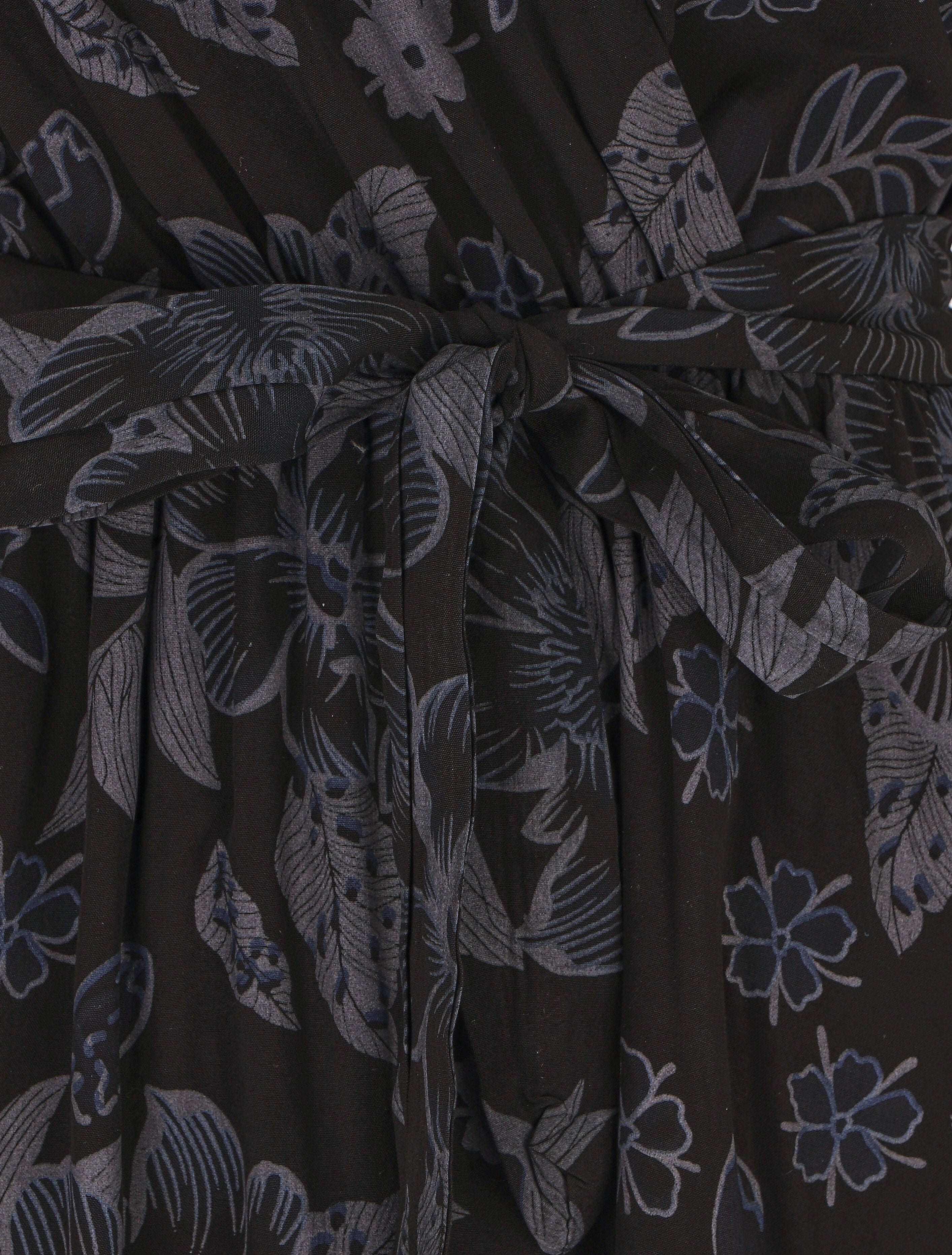 Robe longue fleurie col cache-coeur - Noir - 3