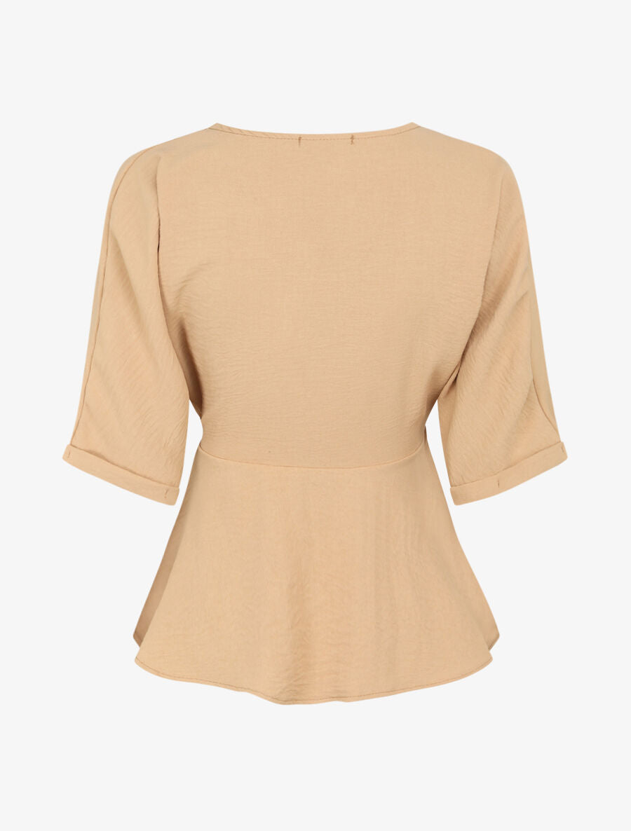 Top fluide boutonné - Beige - 2