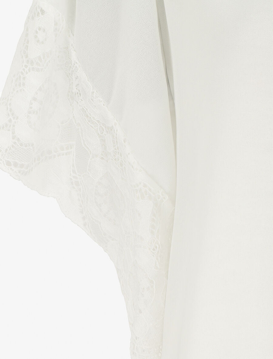Top uni en voile et dentelle - Blanc - 3