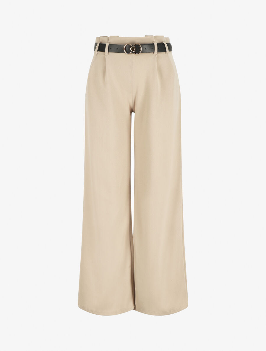 Pantalon fluide ceinturée - Beige - 5