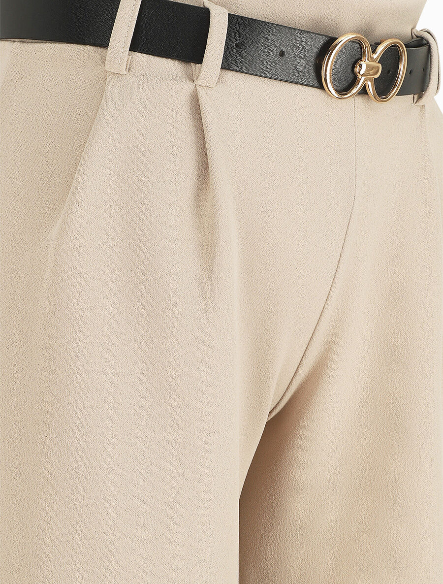 Pantalon fluide ceinturée - Beige - 3