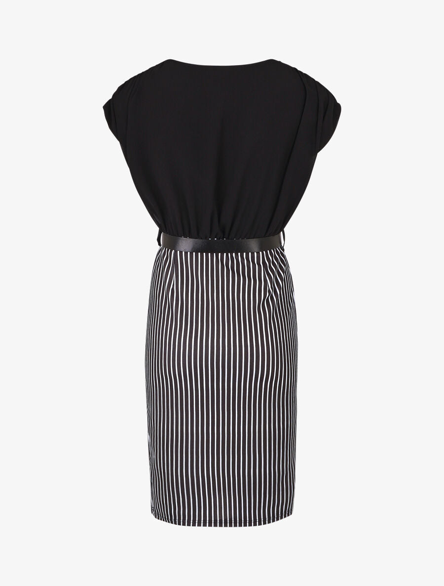 Robe fourreau manches courtes et rayures - Noir - 2
