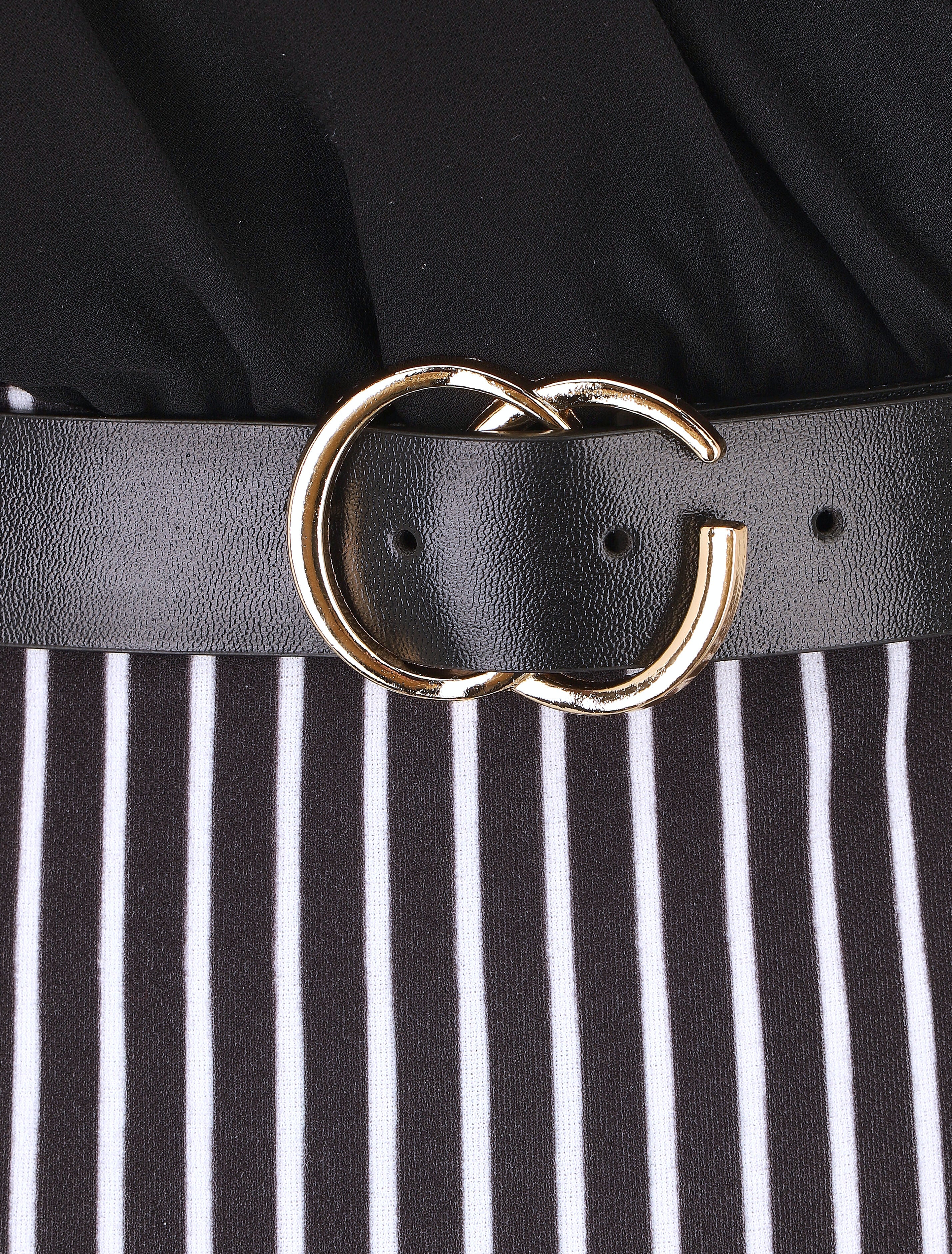 Robe fourreau manches courtes et rayures - Noir - 3