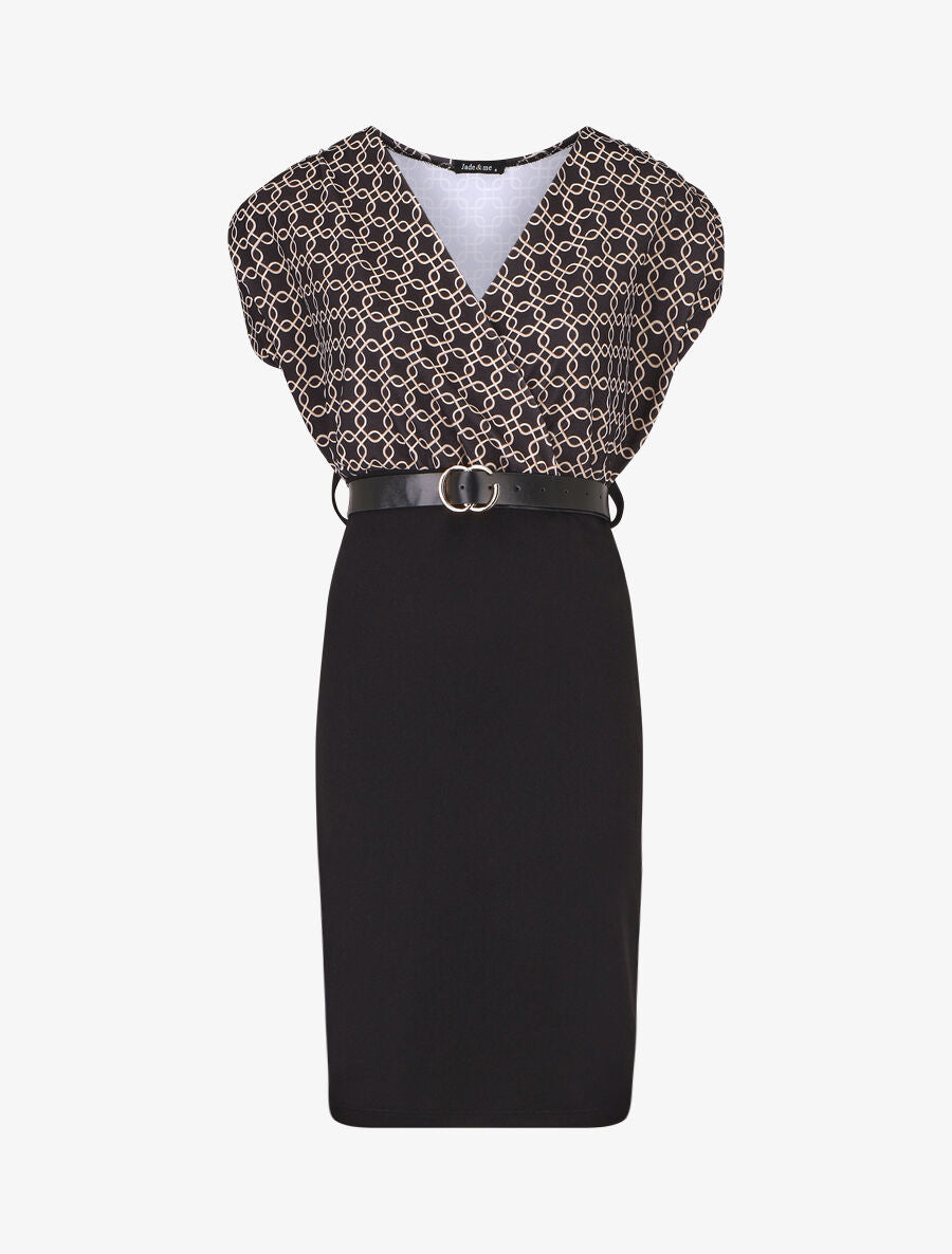 Robe courte ajustée à motif fantaisie - Noir - 1