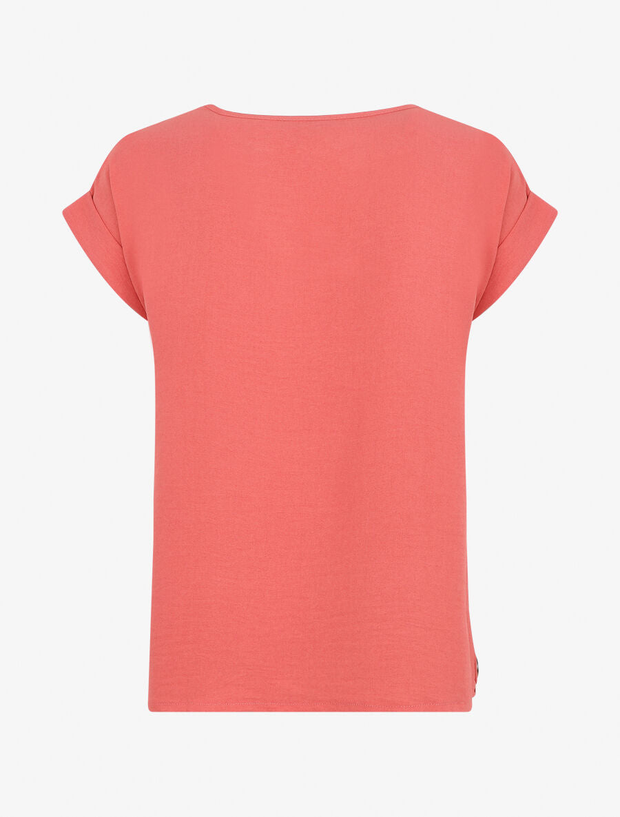 Top fluide uni boutonné à manches courtes - Rose - 2