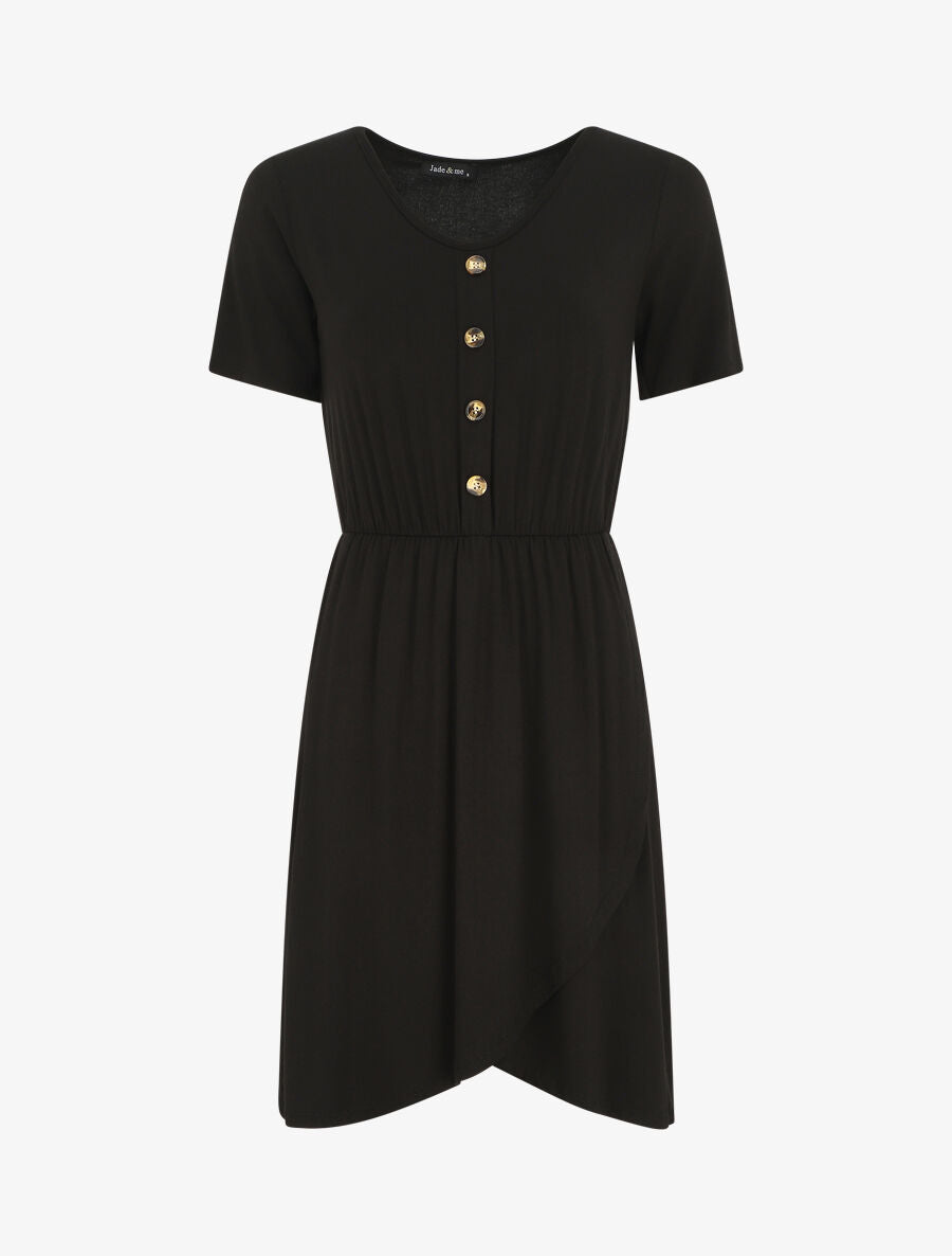Robe boutonnée unie manches courtes - Noir - 1