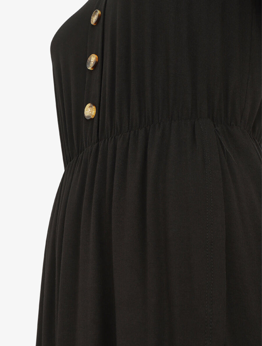 Robe boutonnée unie manches courtes - Noir - 3