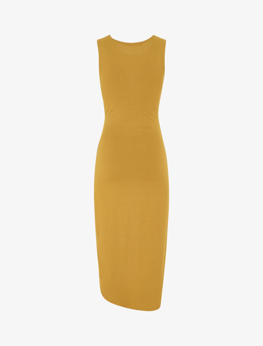 Robe drapée longue unie sans manches - Moutarde - 2