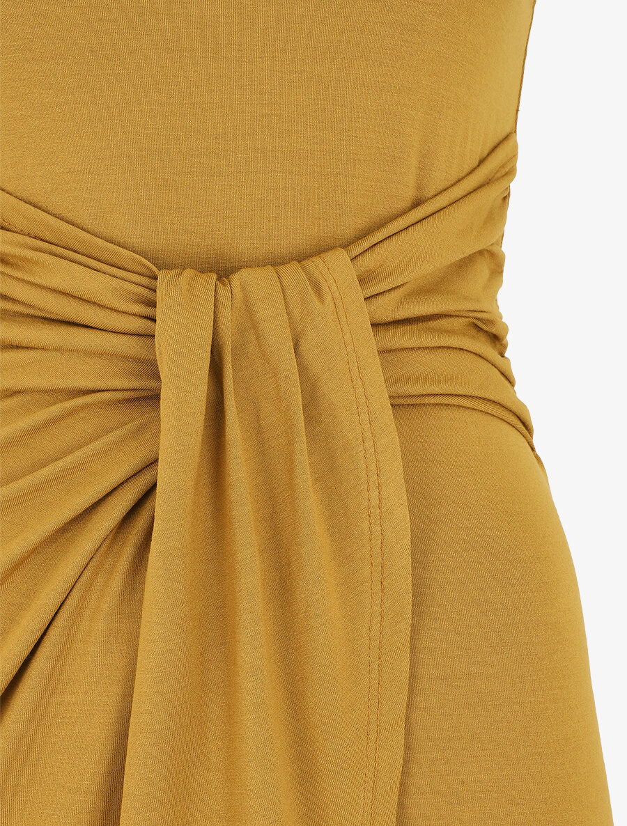 Robe drapée longue unie sans manches - Moutarde - 3