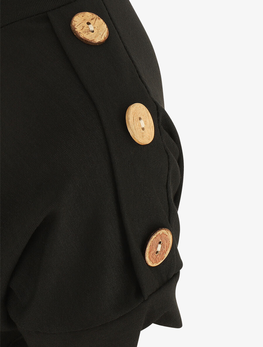 T-shirt uni manches courtes à boutons - Noir - 3