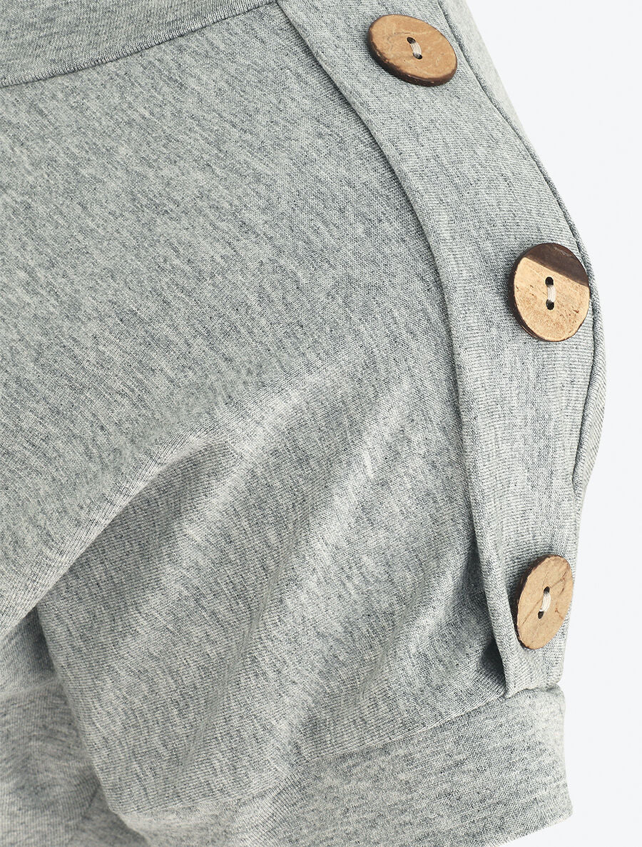 T-shirt uni manches courtes à boutons - Gris chiné - 3