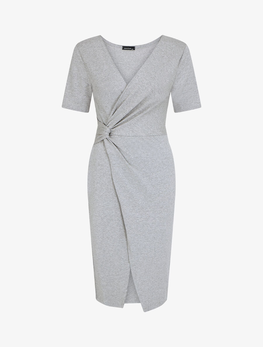 Robe portefeuille fendue manches courtes - Gris chiné - 4