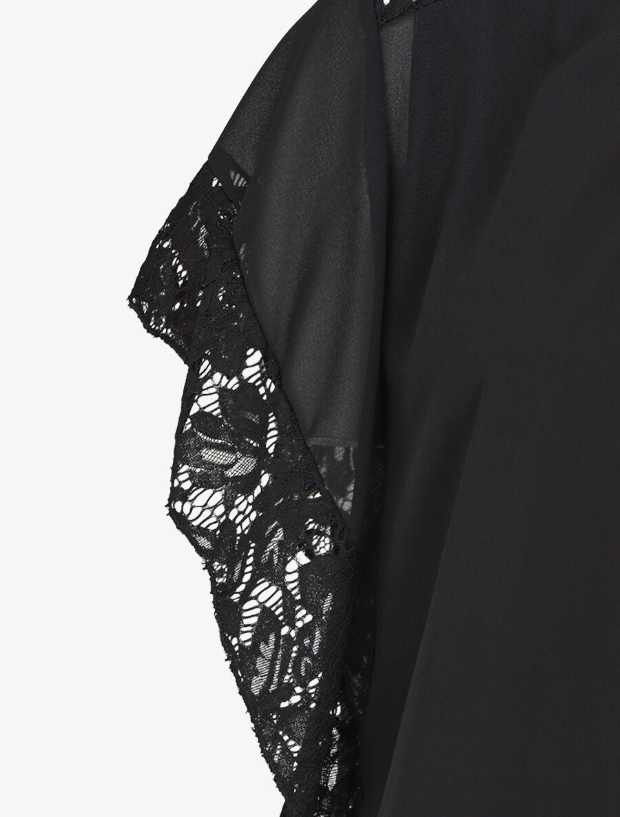 Top droit manches chauve-souris en dentelle - Noir - 3