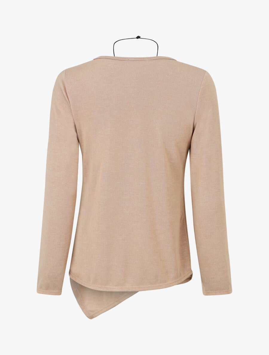 Pull fin uni à bas asymétrique - Beige - 2
