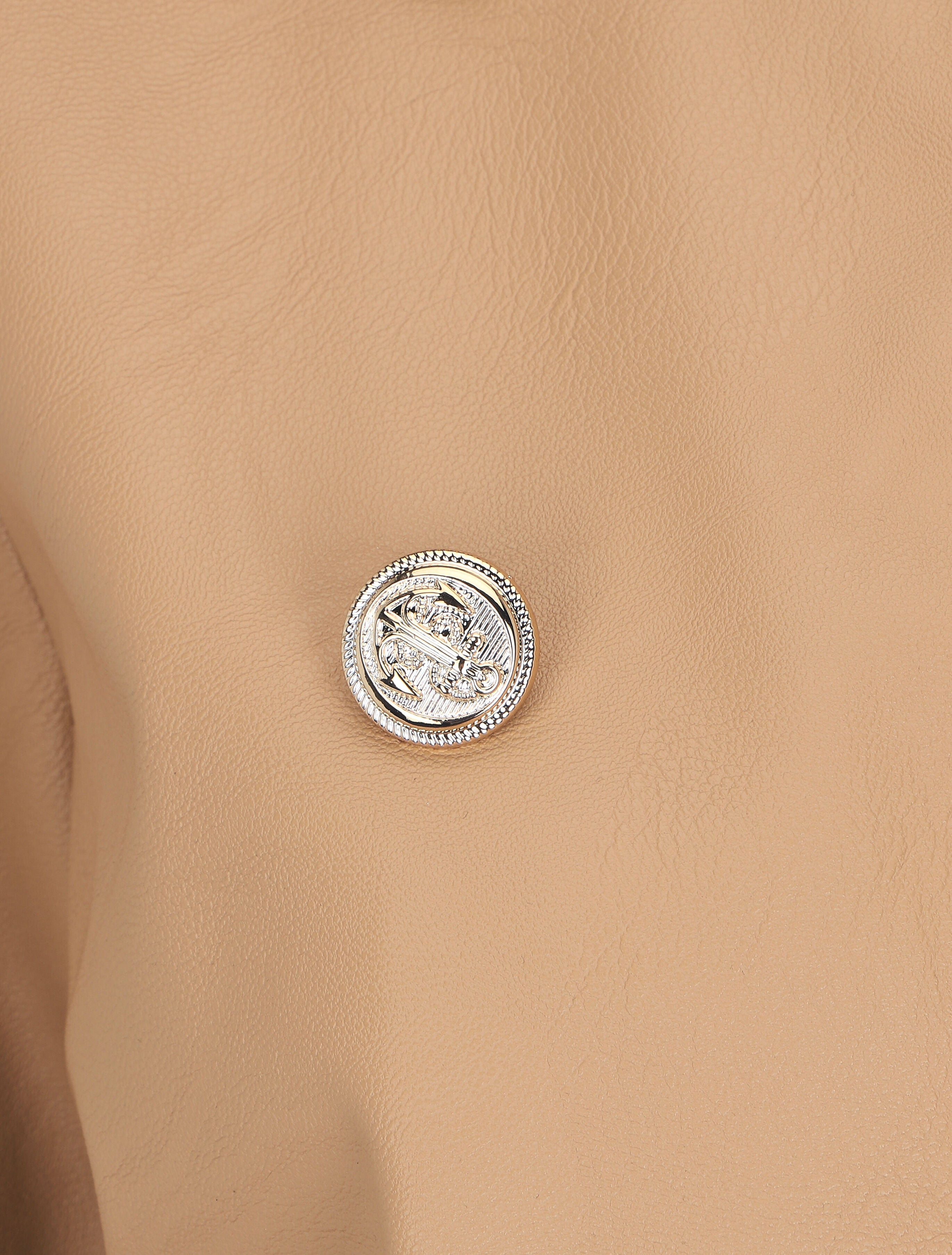 Veste droite boutonnée en simili - Beige - 3