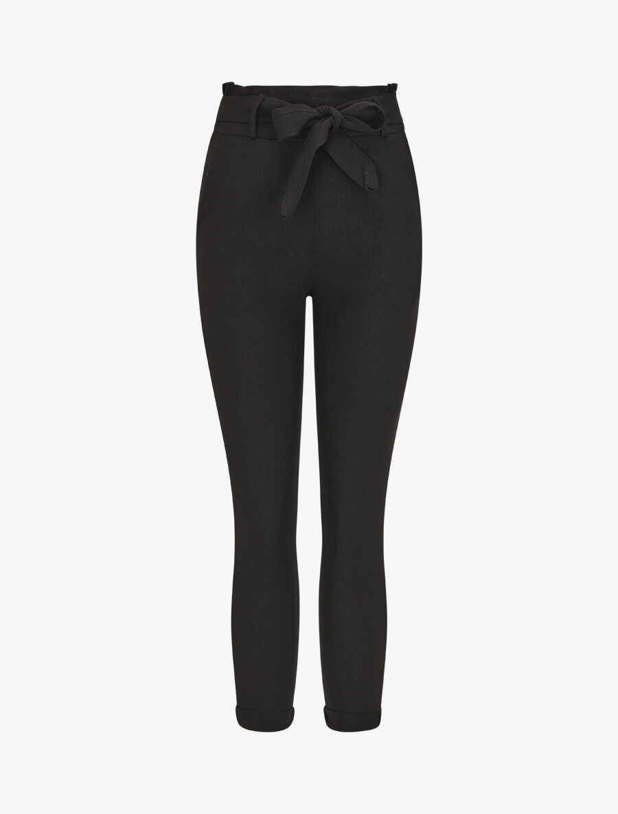 Pantalon paper bag slim taille haute - Noir - 1