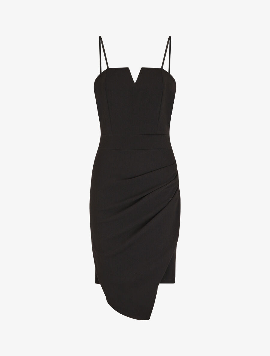 Robe ajustée unie effet drapé - Noir - 1
