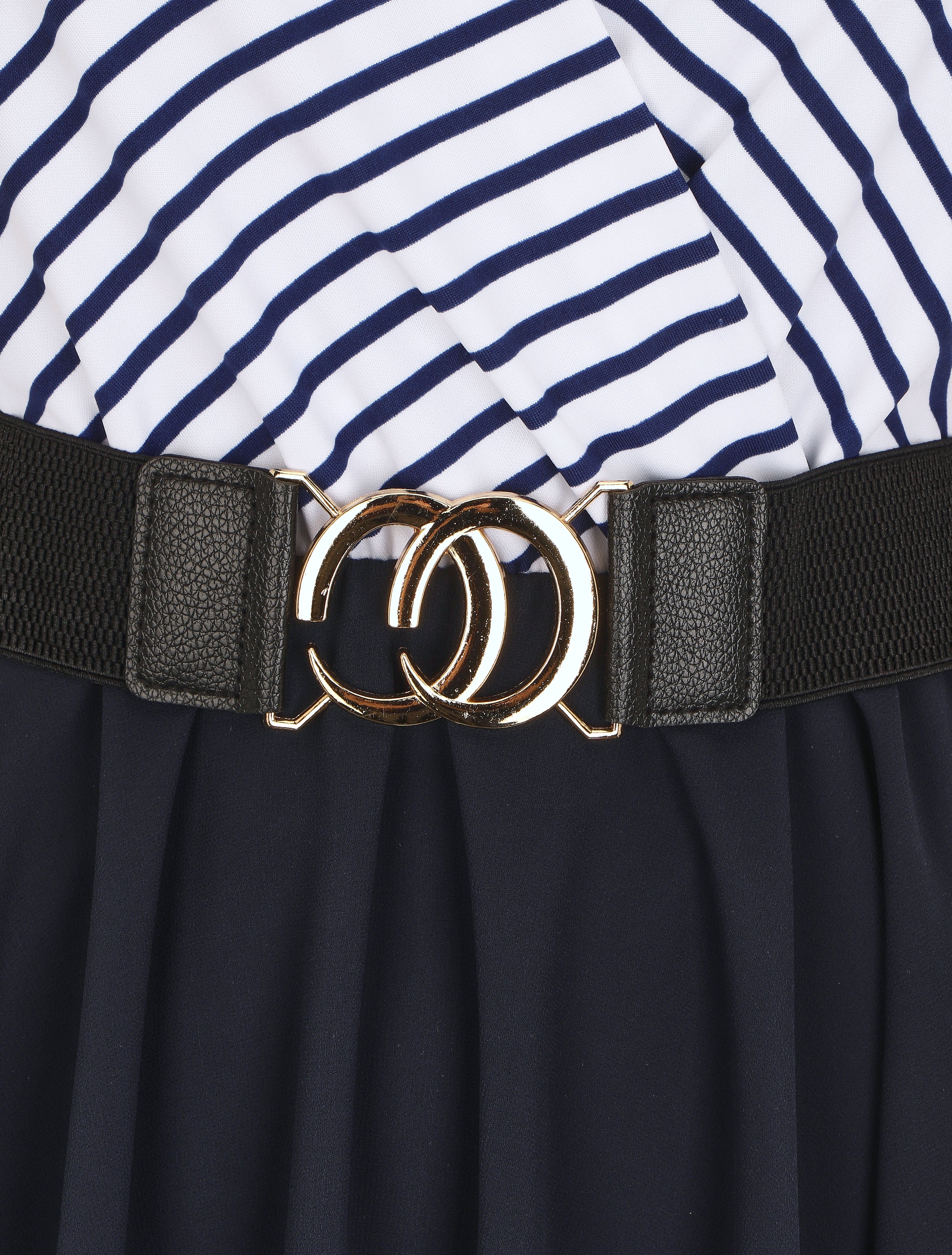 Robe bi-matière à haut imprimé style marinière - Marine - 3