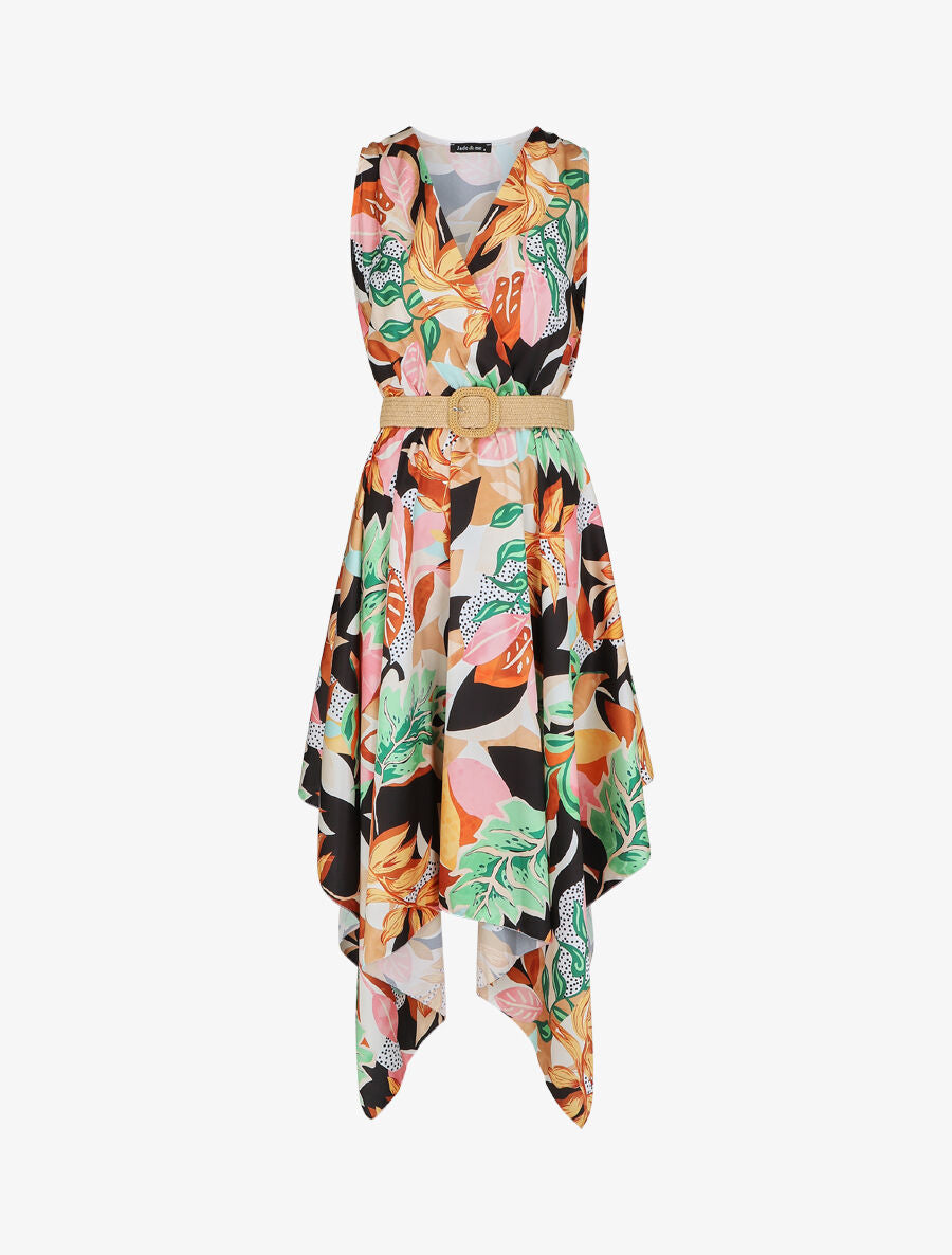 Robe asymétrique à imprimé tropical - Noir - 1