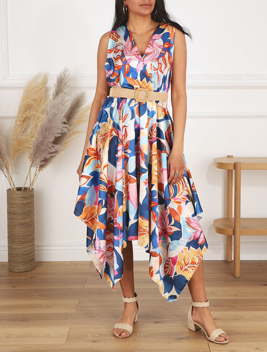 Robe asymétrique à imprimé tropical - Marine - 4
