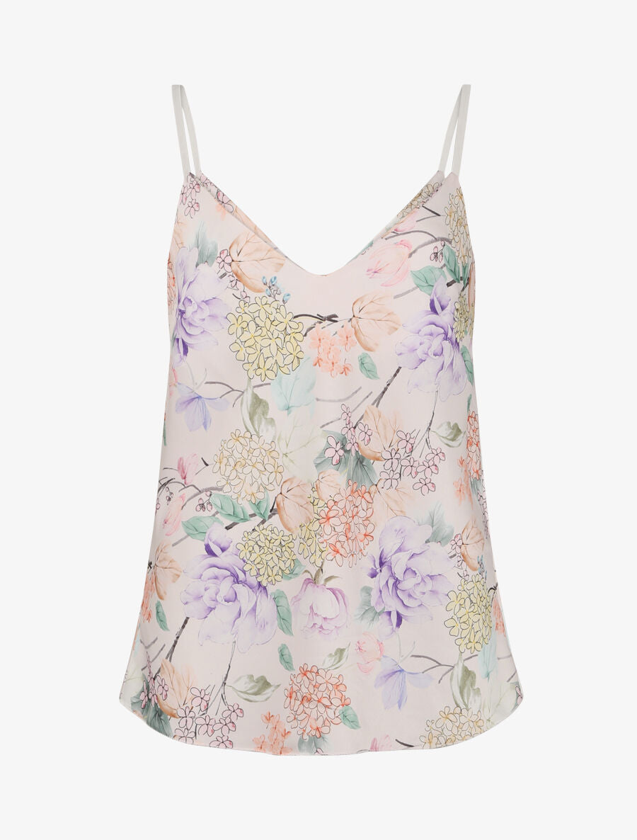 Caraco satiné à imprimé hortensias - Beige - 4