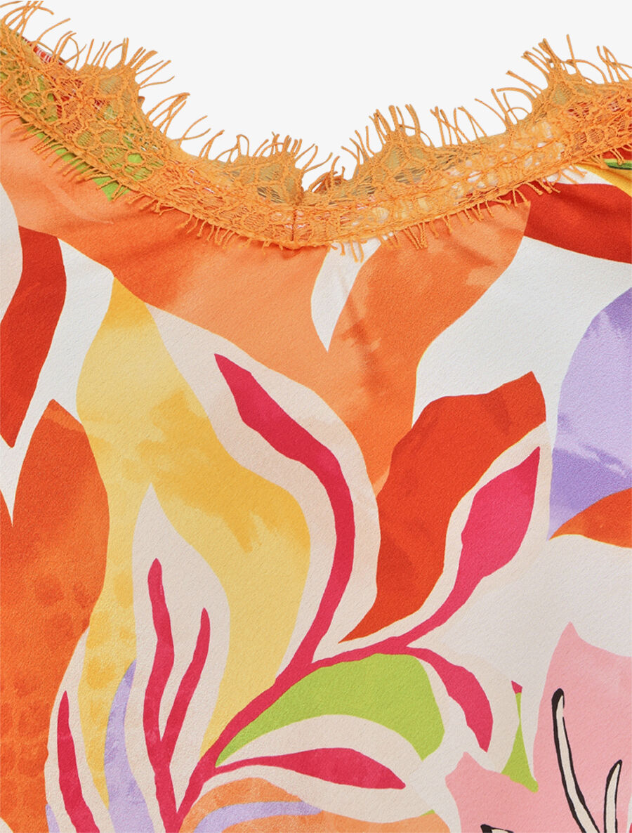 Caraco satiné motif feuilles - Orange - 3