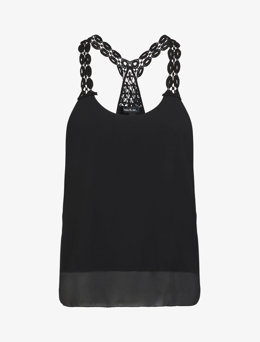 Top droit bretelles en crochet - Noir - 1