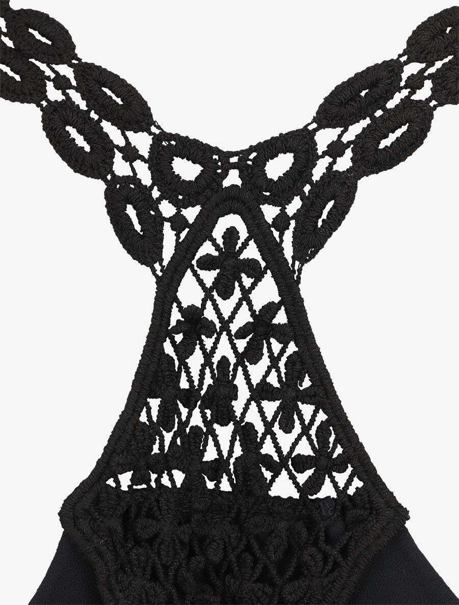 Top droit bretelles en crochet - Noir - 3
