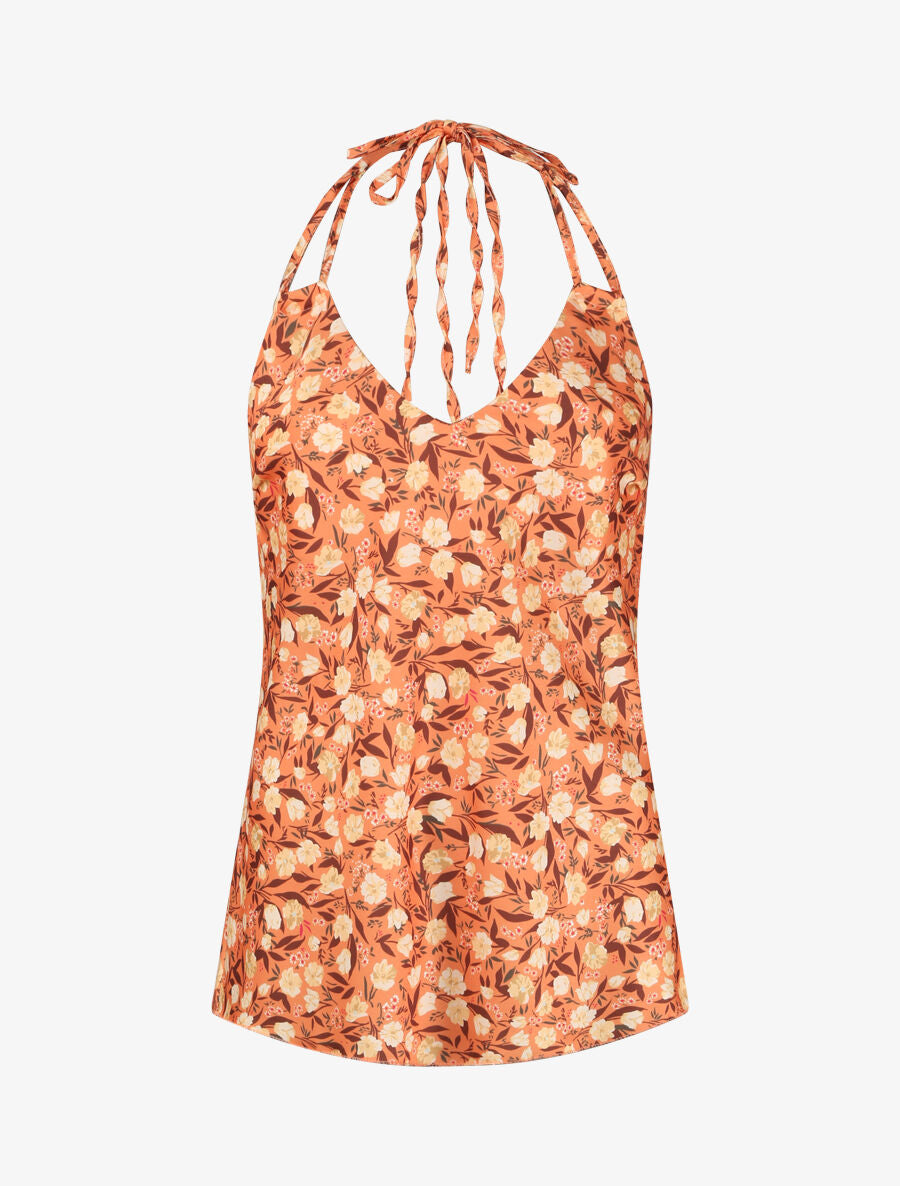 Top satiné à dos nu et imprimé tulipes - Orange - 4