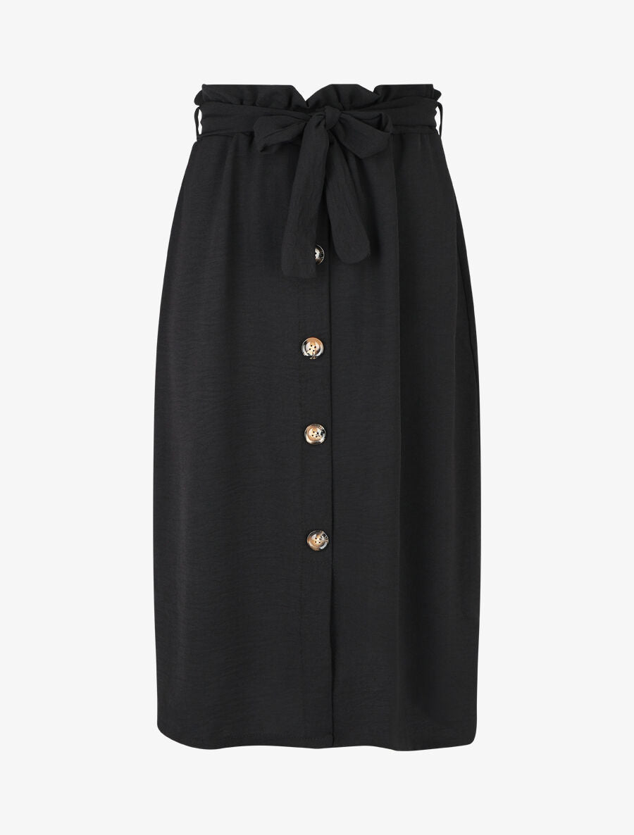 Jupe mi-longue droite taille haute - Noir - 1