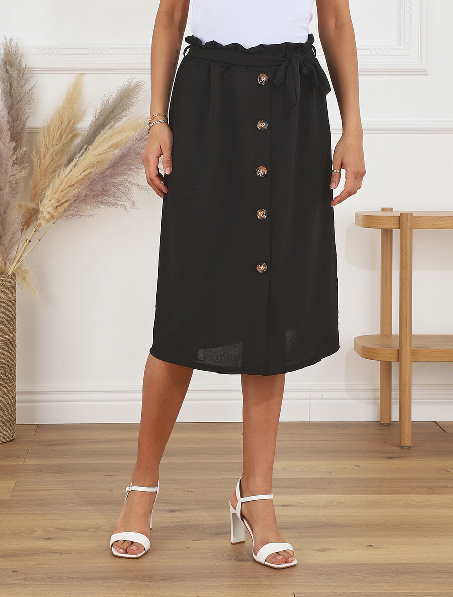 Jupe mi-longue droite taille haute - Noir - 4