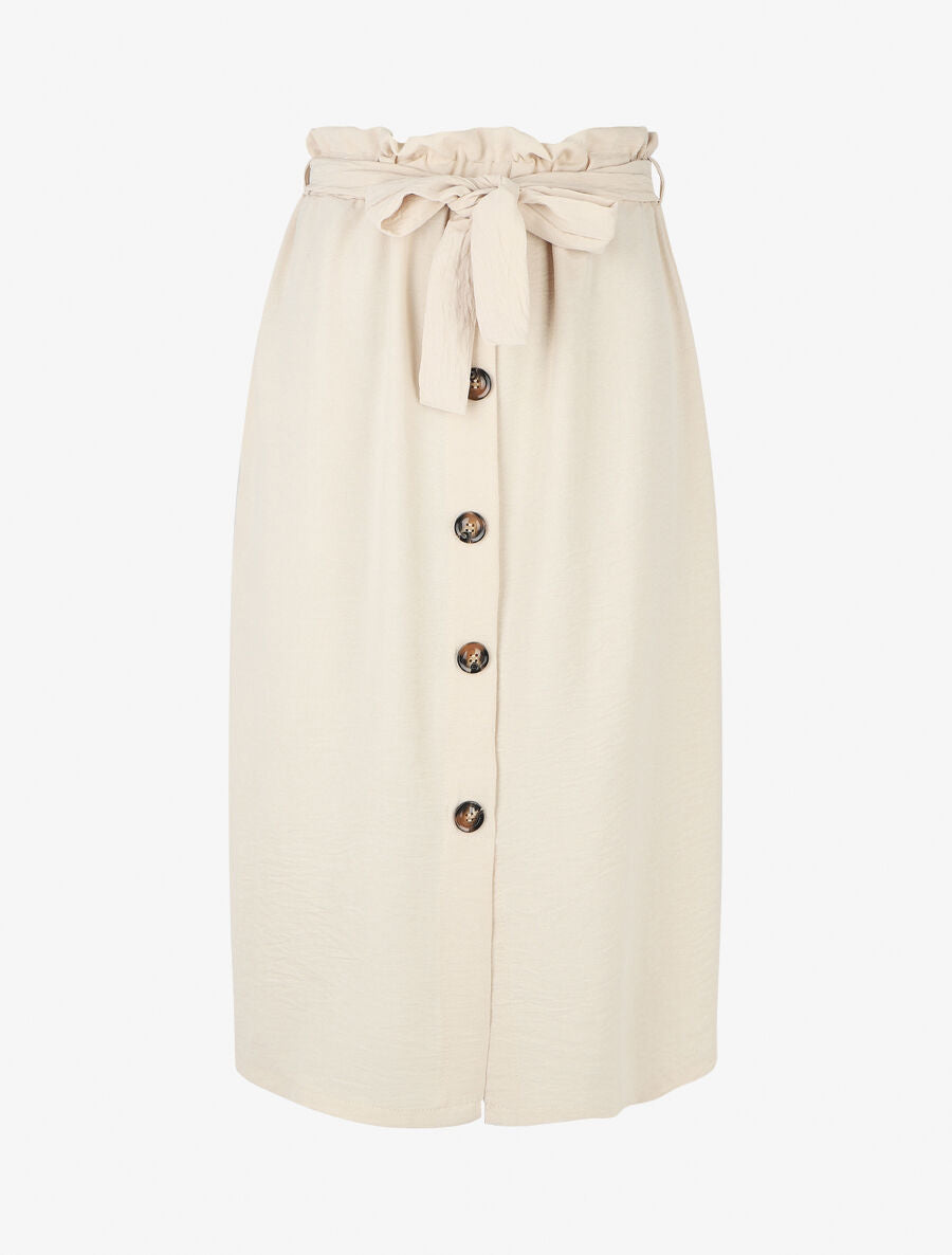 Jupe mi-longue droite taille haute - Beige - 1