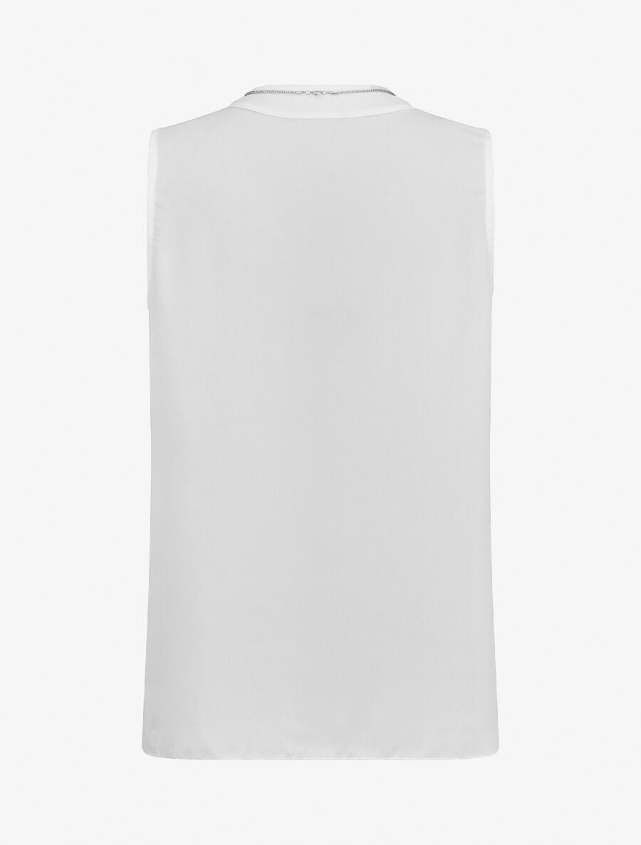 Top sans manches en voile avec bijou - Blanc - 2