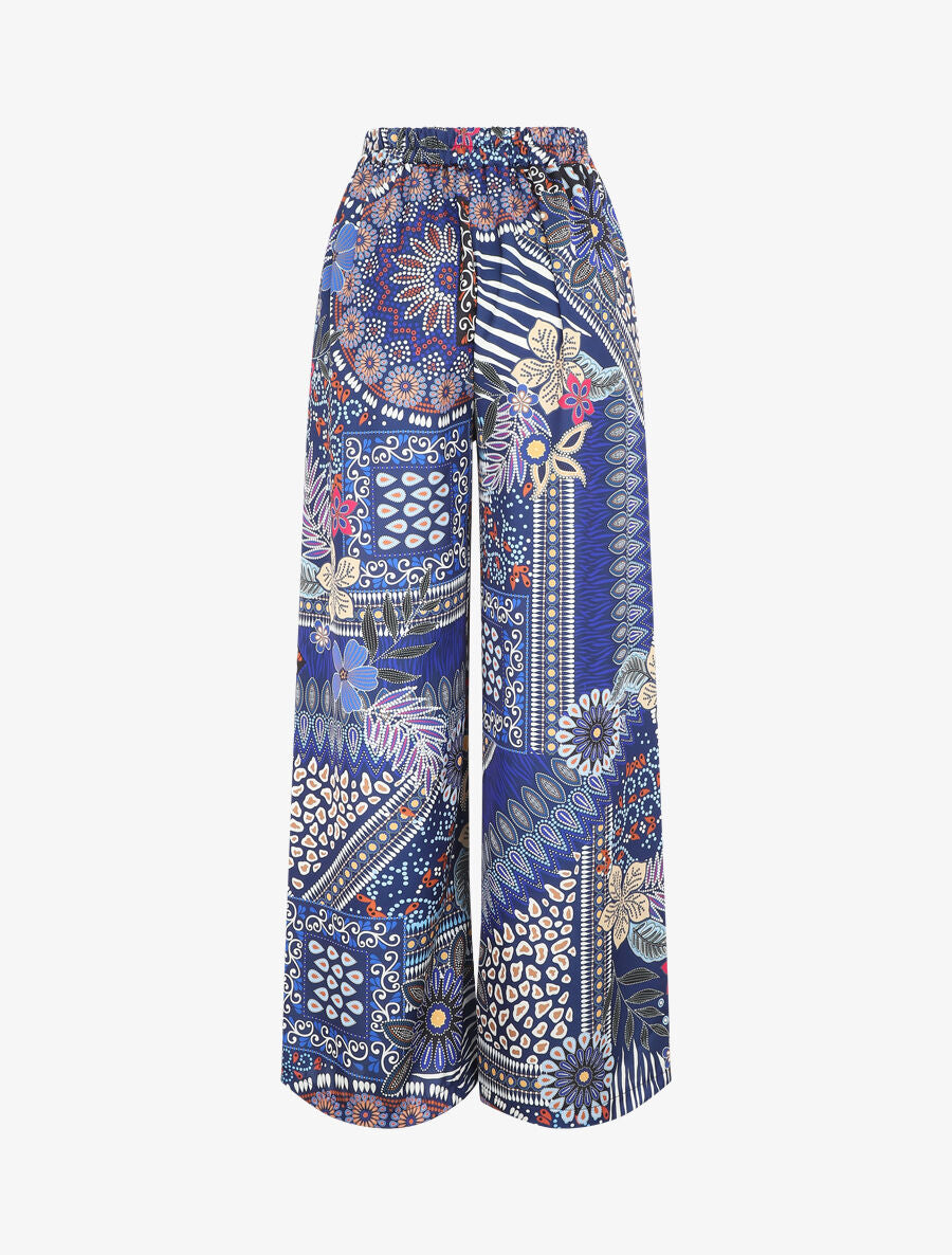 Pantalon fluide à imprimé foulard - Marine - 2
