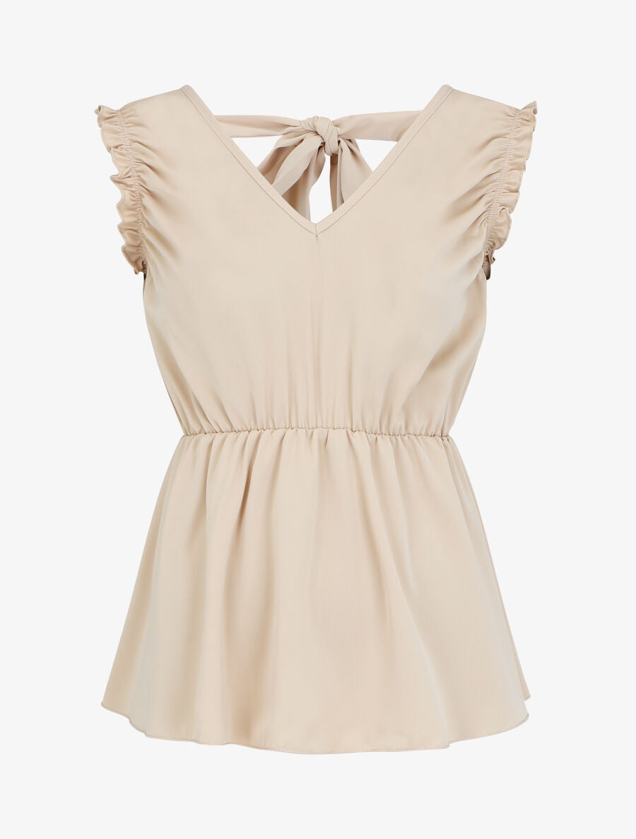 Top sans manches évasé dos décolleté - Beige - 5