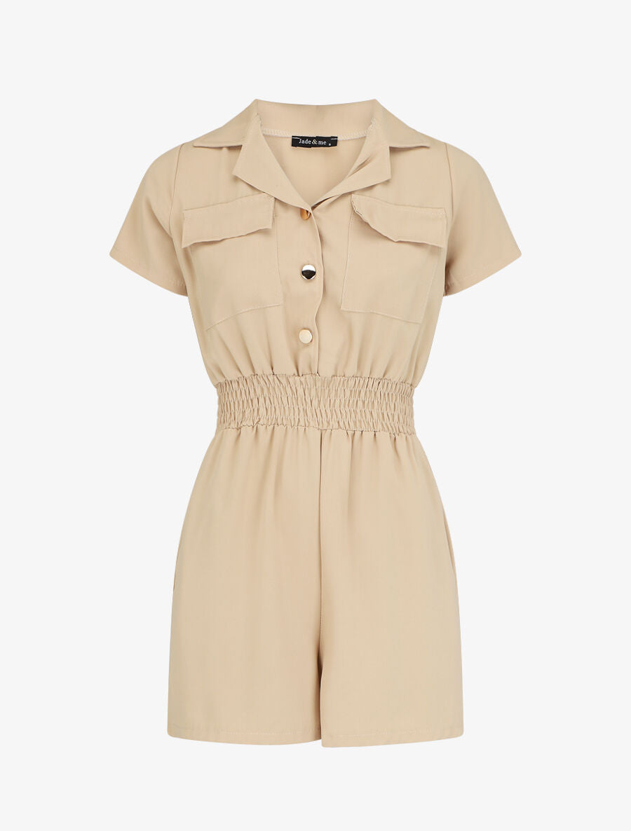 Combishort fluide à taille élastiquée - Beige - 1