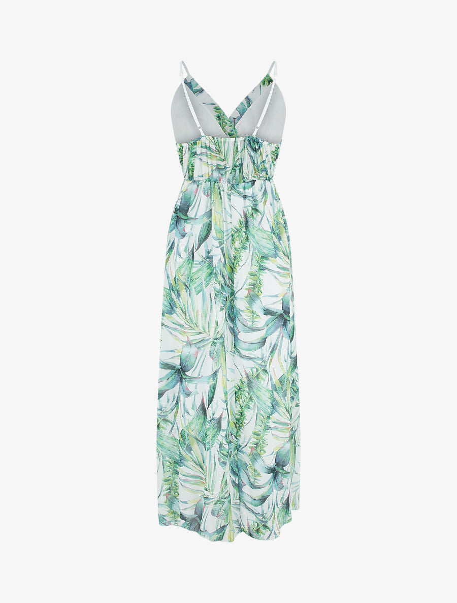 Robe longue à imprimé feuilles - Blanc - 2