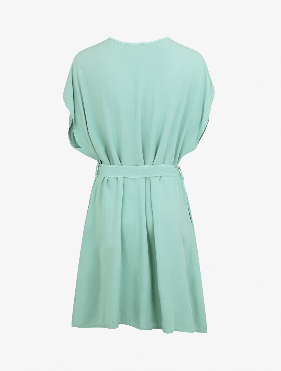 Robe droite unie ceinturée - Vert d&