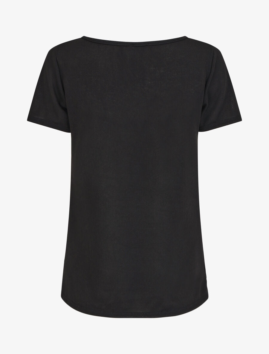 Top uni en maille fine à motif plumes irisées - Noir - 2