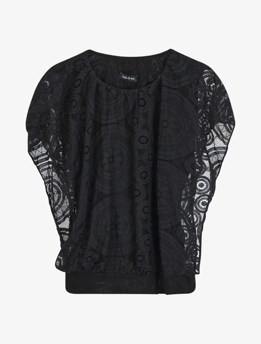 Blouse unie à broderies - Noir - 4