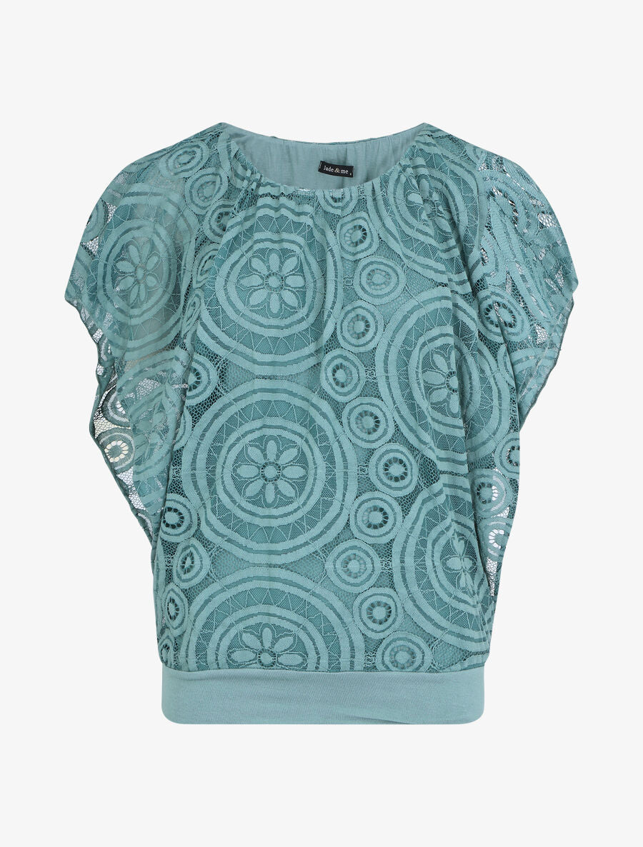 Blouse unie à broderies - Bleu canard - 1
