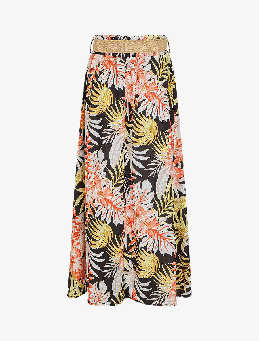 Jupe longue taille haute imprimé tropical - Noir - 2