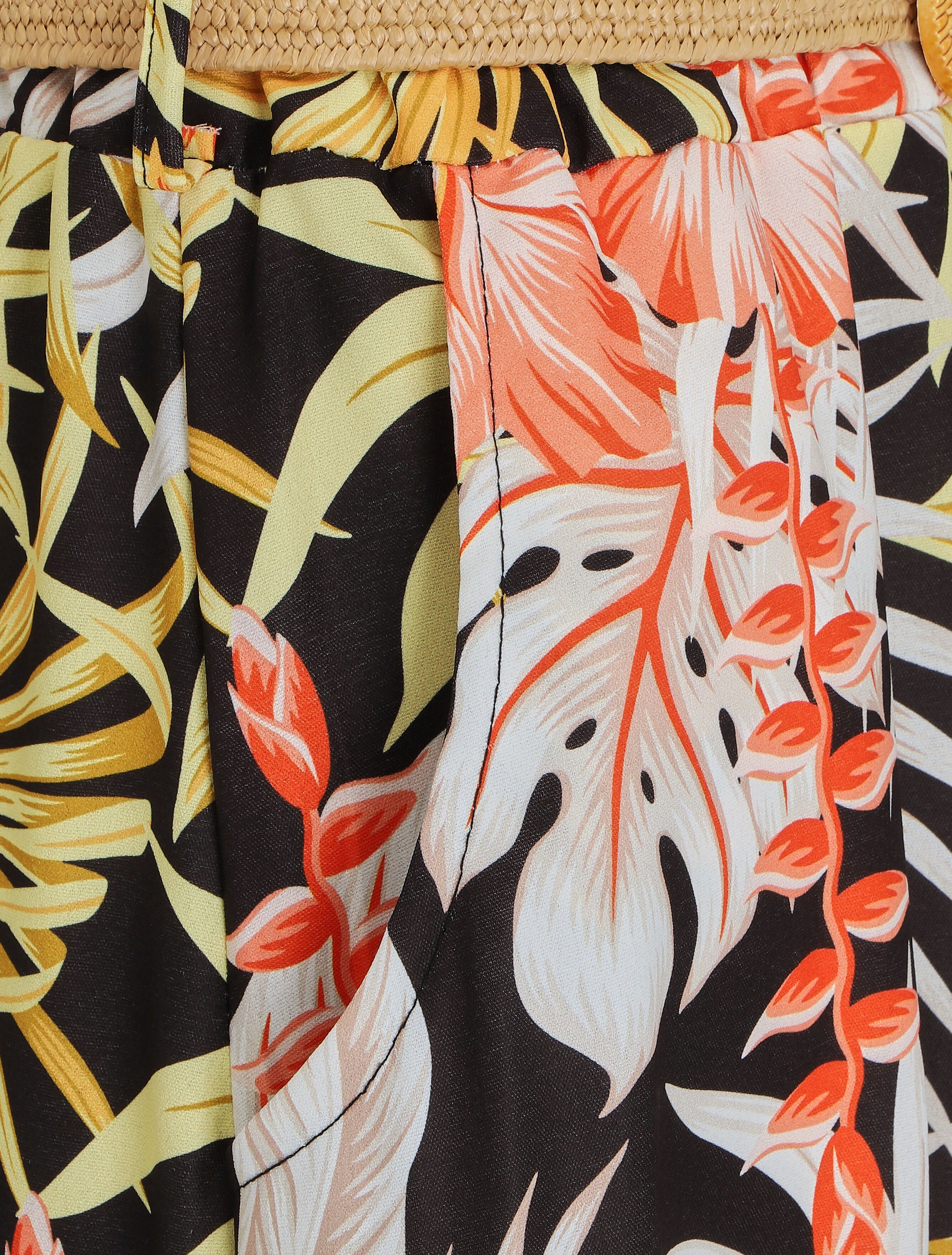 Jupe longue taille haute imprimé tropical - Noir - 3