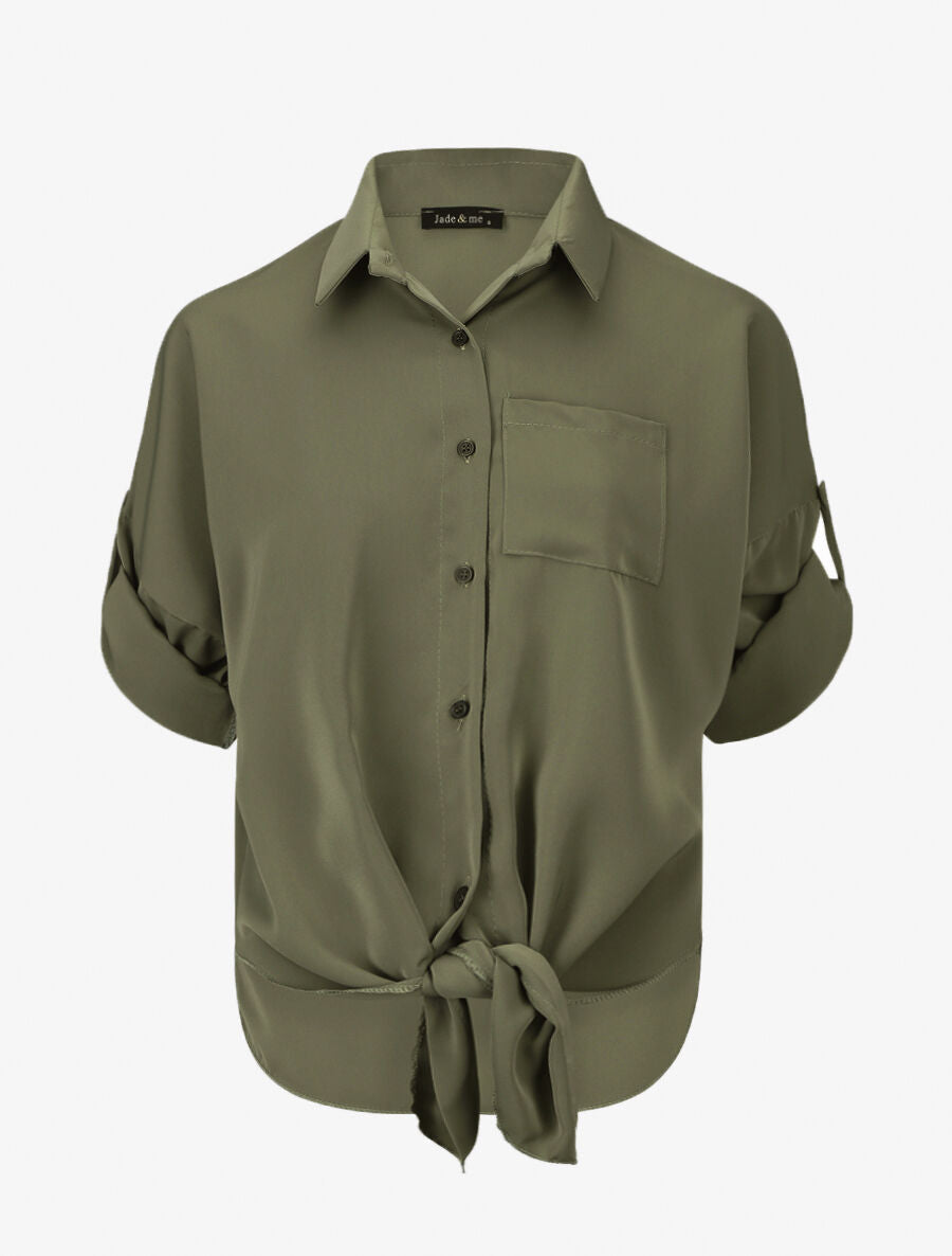 Chemise fluide unie à nouer - Kaki - 1