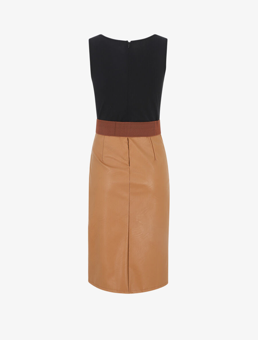 Robe droite bi-matière - Camel - 2