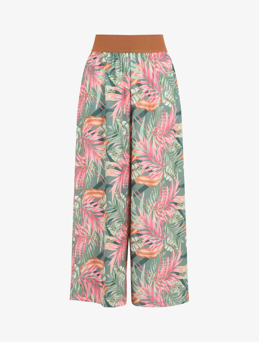 Pantalon à taille haute style corset imprimé tropical - Kaki - 1