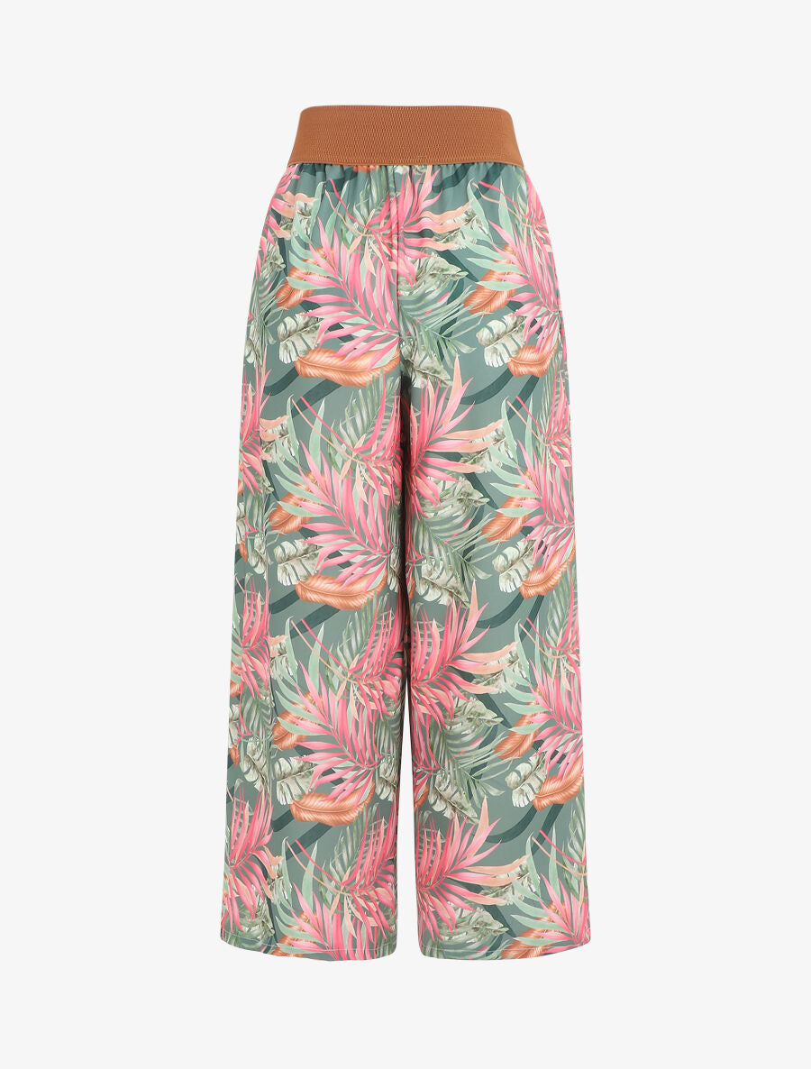 Pantalon à taille haute style corset imprimé tropical - Kaki - 2