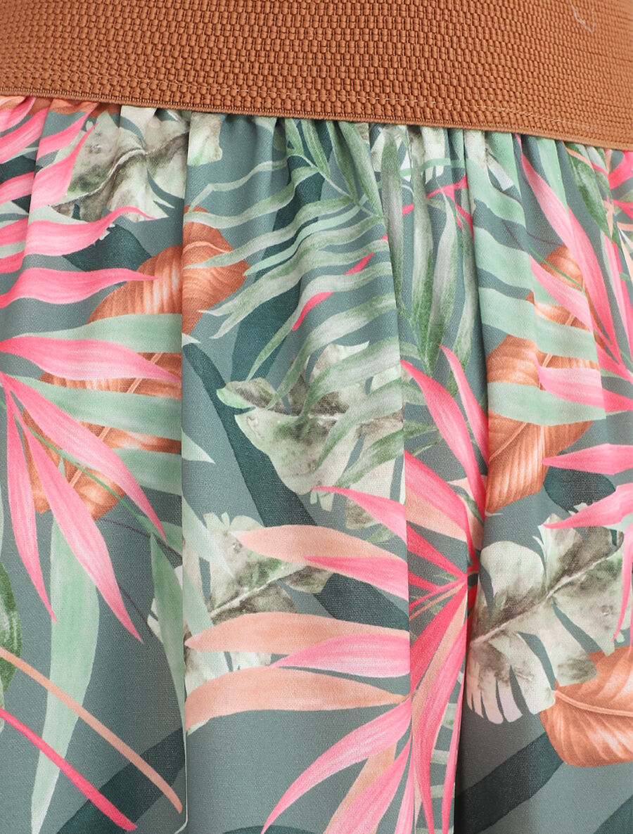 Pantalon à taille haute style corset imprimé tropical - Kaki - 3