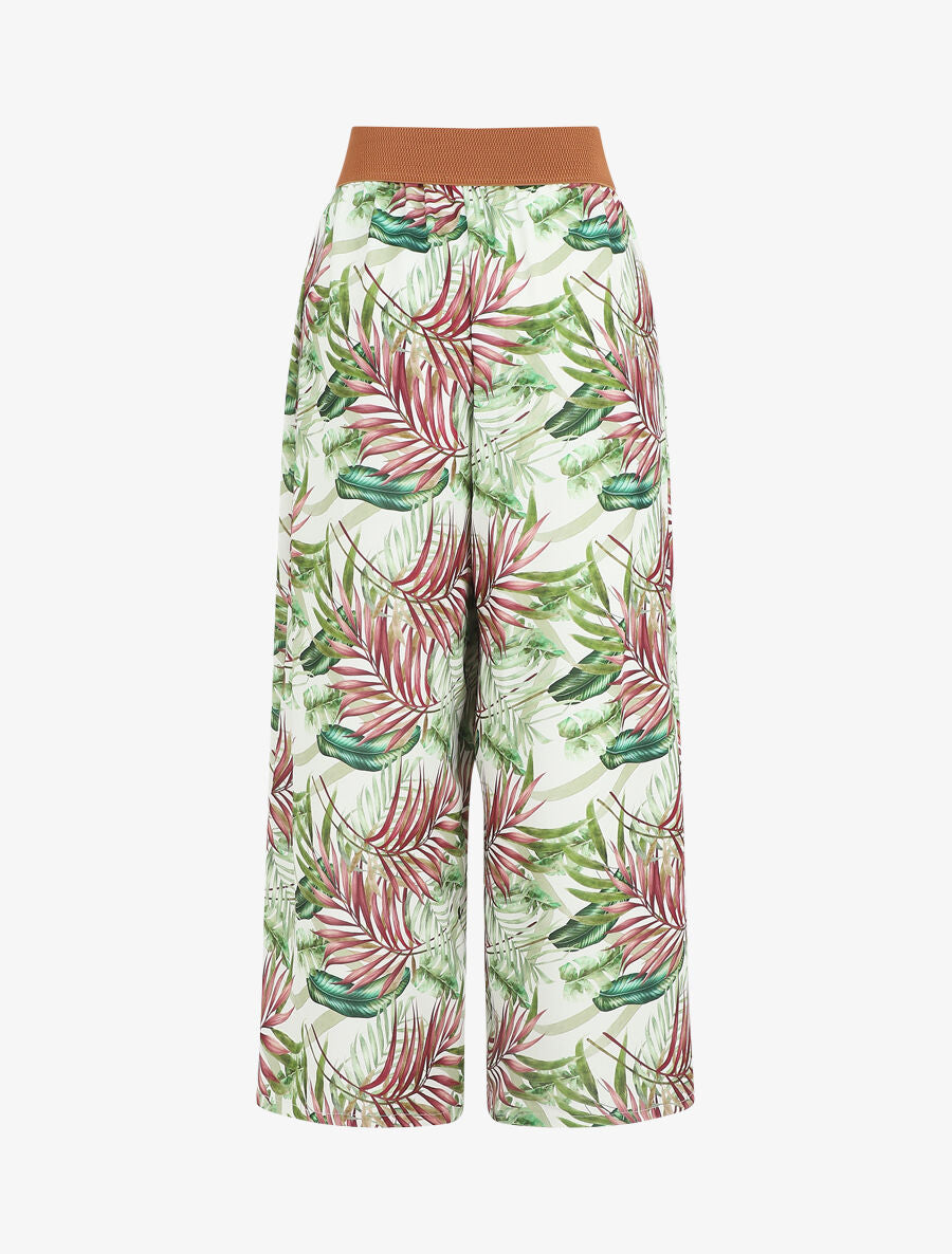 Pantalon à taille haute style corset imprimé tropical - Blanc - 2