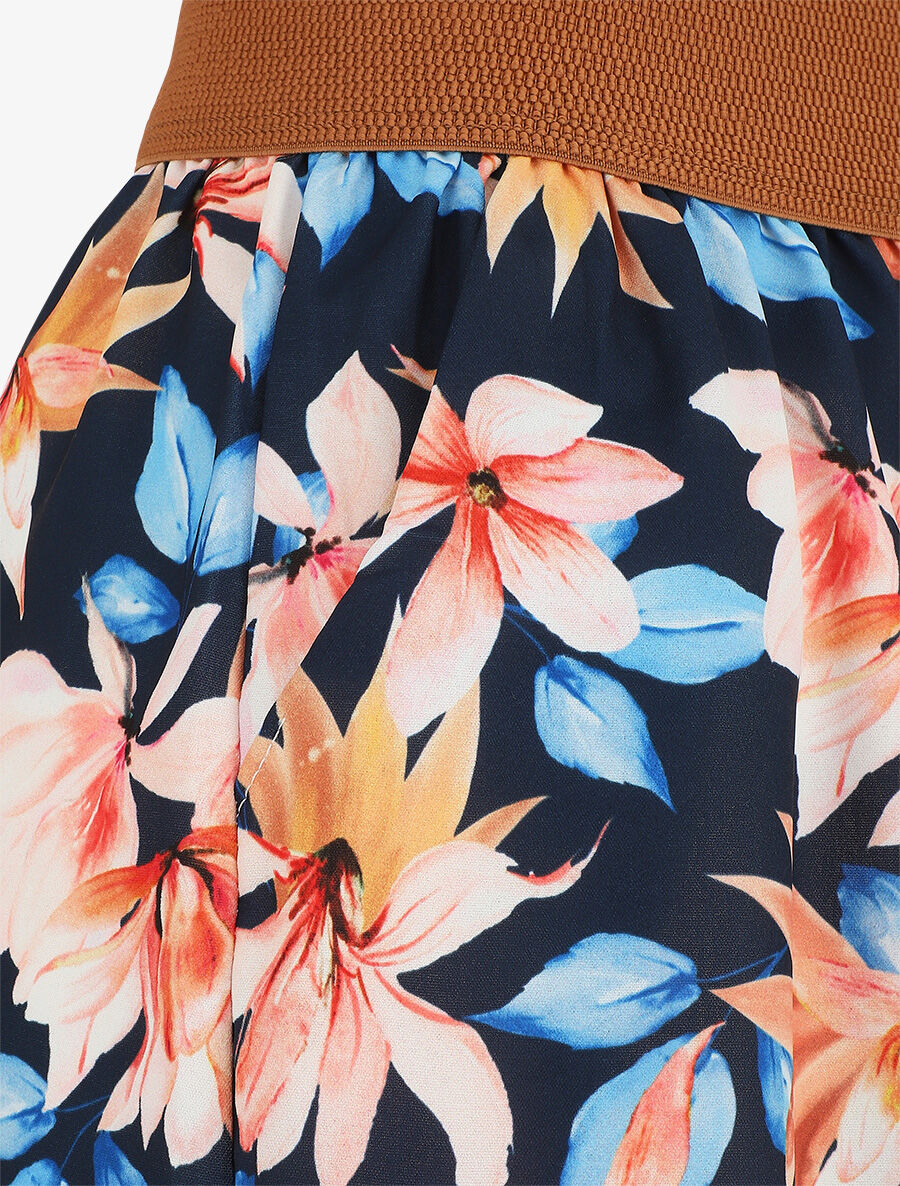 Short imprimé fleurs à taille haute - Marine - 3